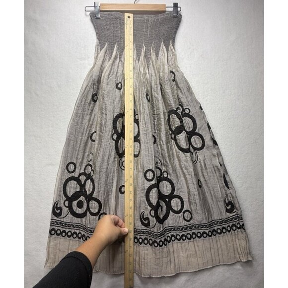 Lapis Women's Convertible Midi Skirt Dress One Size Gray Smoke Art Smocked BOHO - Picture 4 of 5